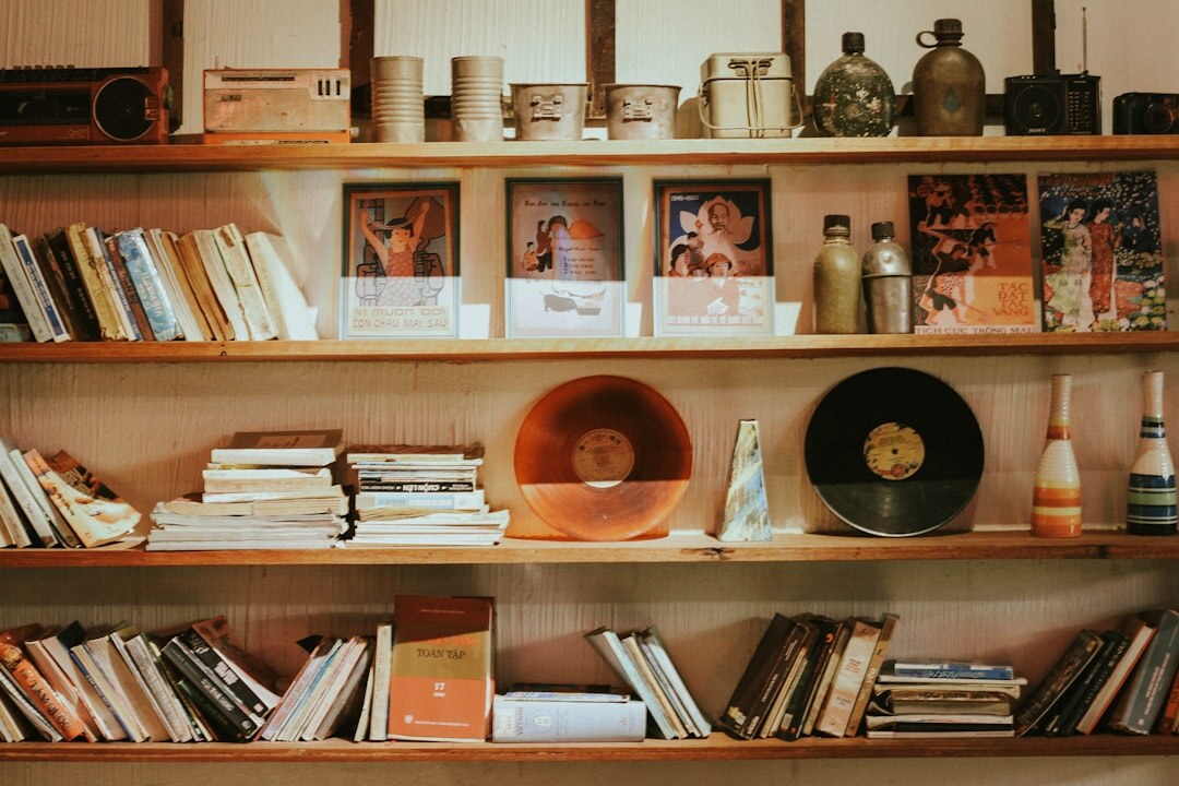 Shelves filled with old advertising magazines and film reels